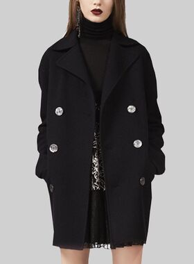 东京岁时记jk黑色呢子大衣学院风呢外套冬长款毛绒大衣女津南女大