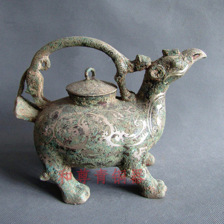 错银青铜器鸟提梁壶动物造型开业礼品家居摆件装饰收藏送领导朋友