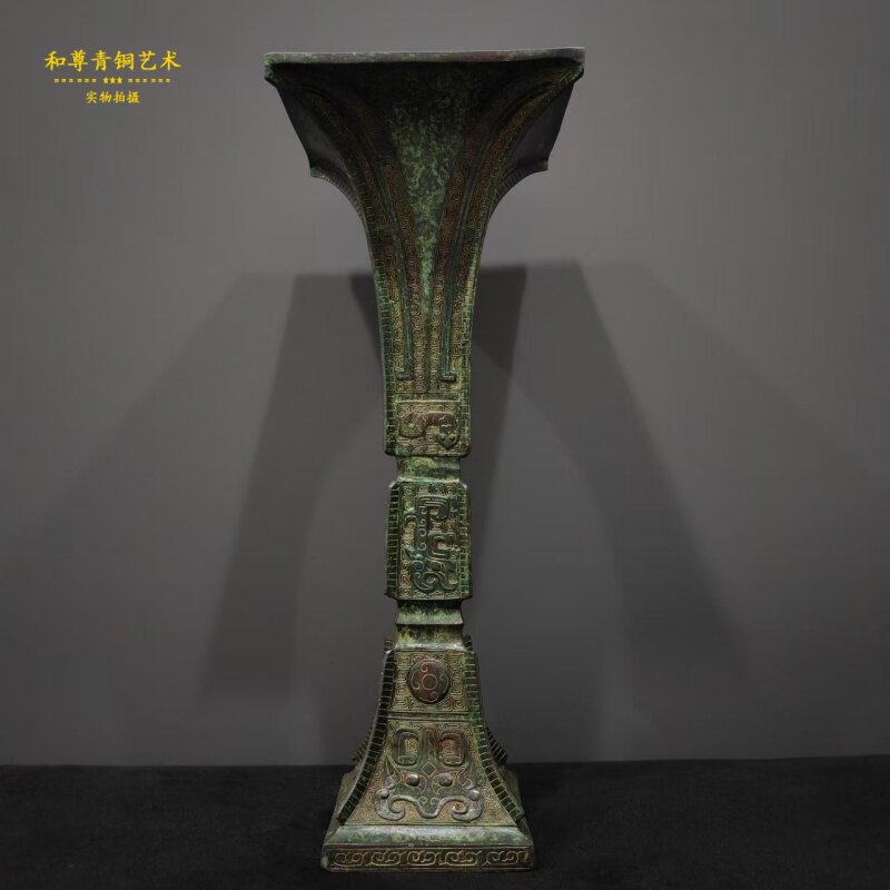 仿古青铜器方斛家居摆件红斑绿锈