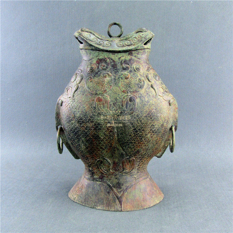 仿古青铜器鱼纹瓶工艺品艺术礼品家居摆件博古架装饰别墅办公装修