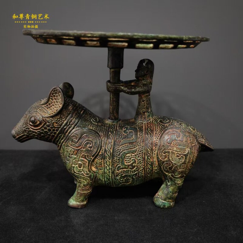 仿古青铜器青铜盘家居摆件