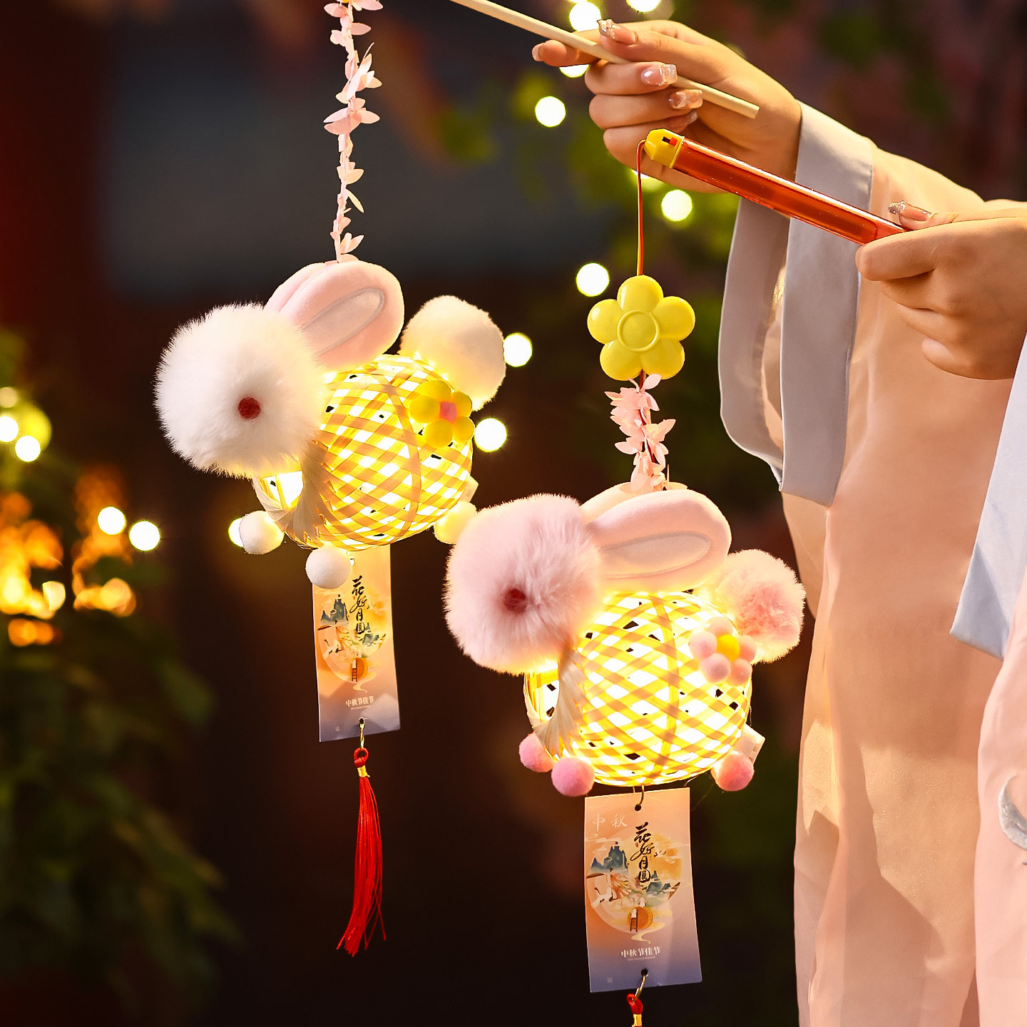 中秋灯笼竹编兔子diy材料包花灯图片