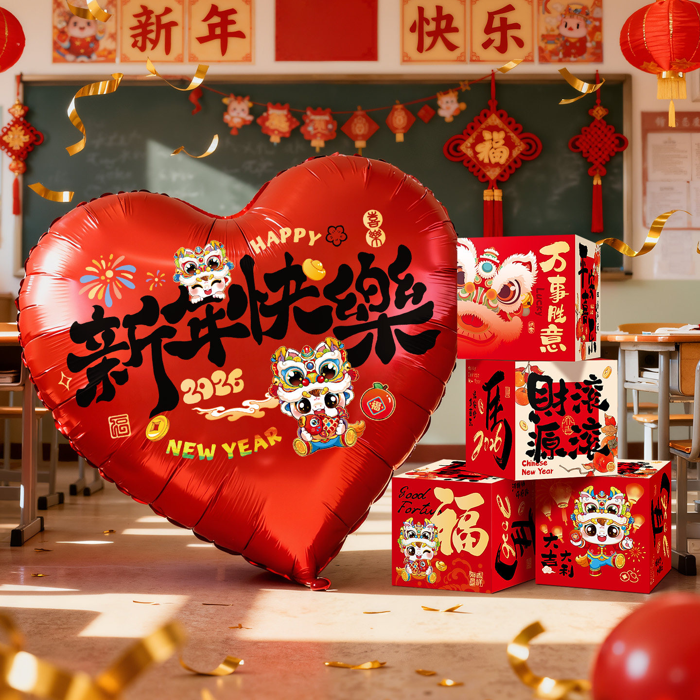 2026马年超大铝膜爱心气球新年装饰品学校教室幼儿园场景氛围布置,节庆用品/礼品,节日装扮用品,淘宝优惠券,粉丝福利购,淘宝优惠卷