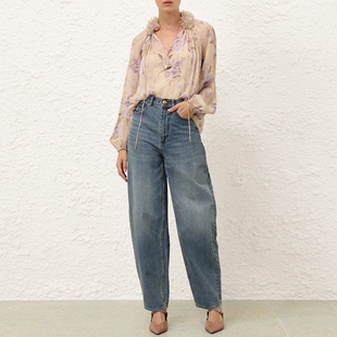 2025现货澳洲新款鸢尾花图案经典花朵领灯笼袖上衣高腰短裤套装