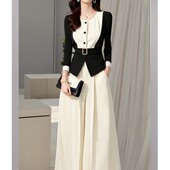 早秋穿搭设计感小众高级感气质女神范高端小香风拼接上衣裤 子套装