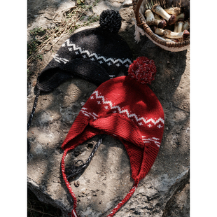 「12.28上新」Botanique 100%彩点羊毛提花毛球针织帽 北欧森林