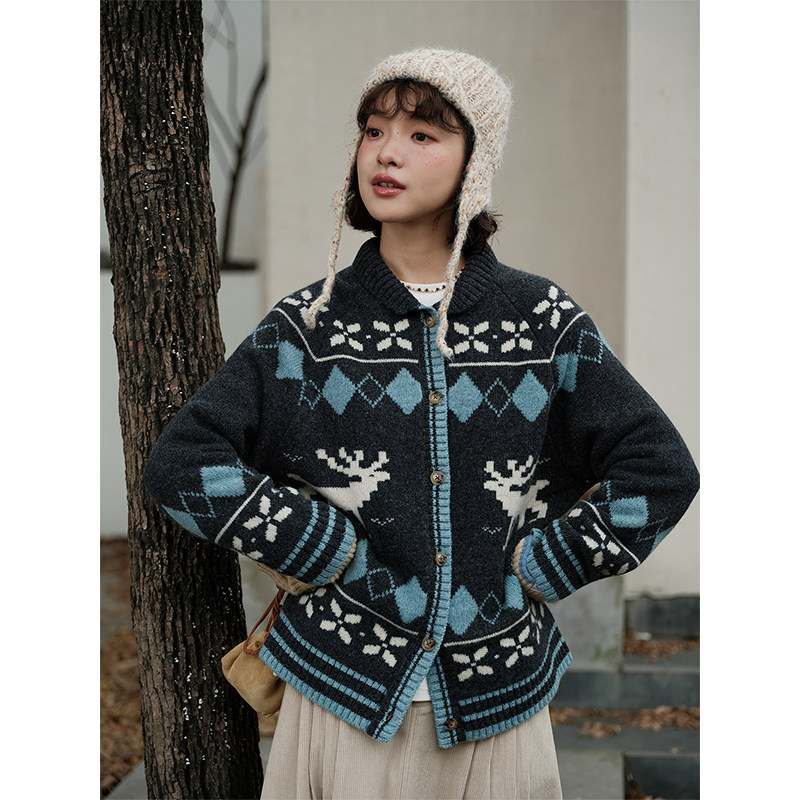 【现货】Botanique植物学“一只麋鹿”100%羊毛费尔岛毛衣开衫