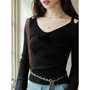 【现货】Botanique植物学 浪漫玫瑰 可拆卸花露肩丝光羊毛针织衫