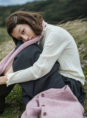 【现货】Botanique植物学“小雪花”卷边羊毛镂空提花打底毛衣