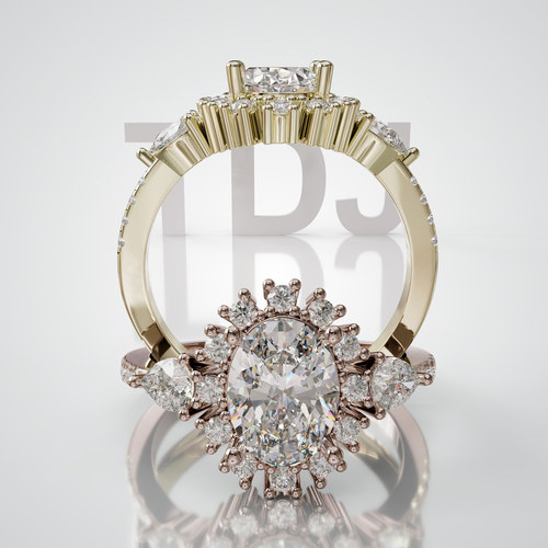 18K金星芒群镶定制轻奢订婚戒