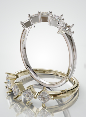 壹钻珠宝18K金方形宝石排镶戒指