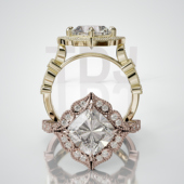 18K金枕形主石围镶花型戒轻奢小众设计感婚戒可定制百搭通勤食戒