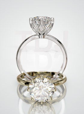 18K金圆形主石八爪镶莲花托极简光面戒轻奢小众设计感婚戒可定制