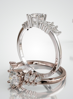 18K金轻奢马眼围镶婚戒可定制