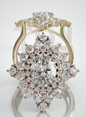 18K金椭圆繁花群镶定制订婚戒