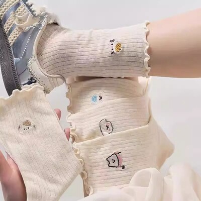 【5双装-木耳边熊】夏季抗菌女袜
