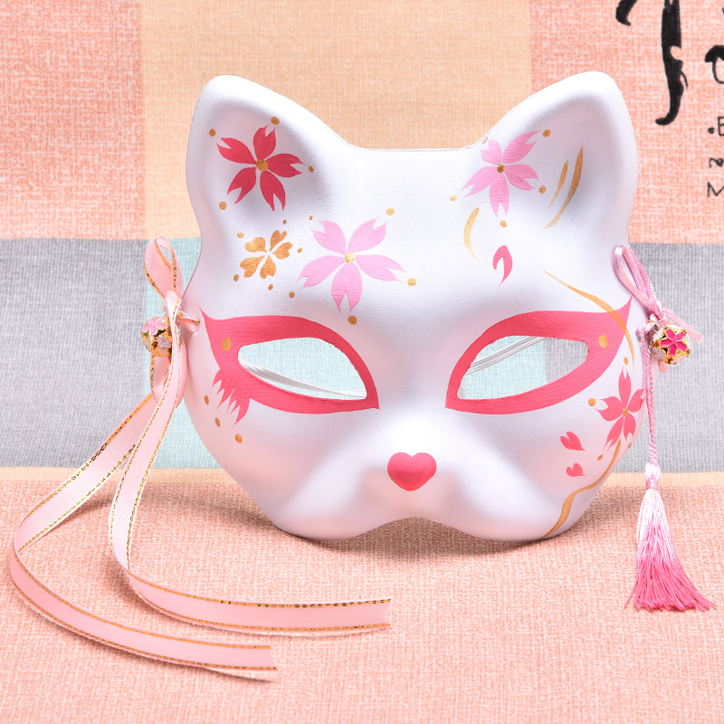 正品网红直播面具同款 和风古风手绘九尾狐狸面具半脸女 猫咪面具