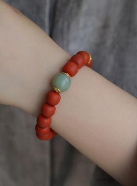 高端定制天然满色满肉南红老形珠手链和田玉且末料老形珠纯银鎏金