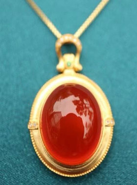 18K金伴钻沙弗莱重金镶嵌冰红吊坠精品保山冰红戒面颜色红润