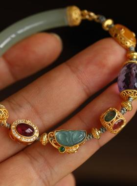 烟紫色多宝手链搭配纯银鎏金