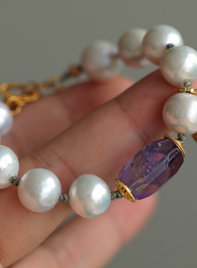 天然紫水晶手链超美的巴西紫成色浓郁而又透亮天然紫锂辉精雕貔貅