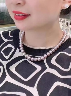 8.劲爆价10-9MM天然淡水珠日常佳尺寸银白粉紫光泽好近圆无瑕极光