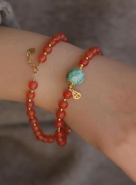 精致超美的一款锁骨链天然南红配天然翡翠A货精雕仿古珠镂空葫芦