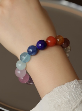 天然紫锂云母紫水晶紫锂辉搭配粉晶海蓝宝蓝晶石青金石南红黄水晶