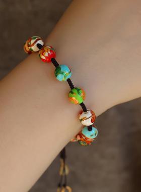 纯银鎏金珐琅彩12月花手 搭配珐琅彩小财神葫芦吊坠珍珠小钱袋子