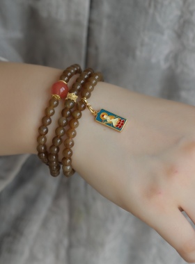 天然和田玉糖料多圈搭配天然冰飘南红配珠珐琅彩无相佛吊坠