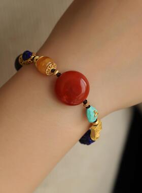 高端定制天然南红圆牌圆润饱满正宗川料搭配蜜蜡老形珠青金石沉香