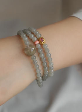 天然和田玉多圈搭配白幽灵配珠纯银鎏金镶嵌碧玺配饰分珊珊随形