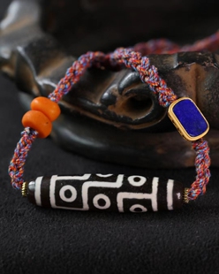 藏区民族风设计天珠玛瑙桶珠搭配纯银鎏金镶嵌天然青金石配饰蜜蜡