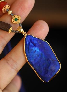 纯银鎏金镶嵌天然青金原石吊坠纯银鎏金钱币碧玺随形南红沉香蜜蜡