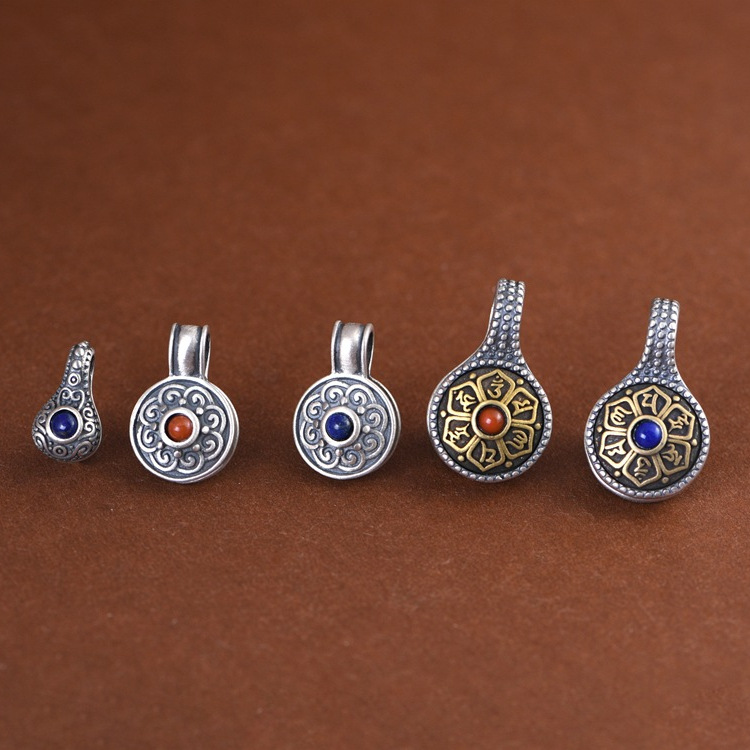 S925纯银复古卡子计数器青金石南红六字真言银配件文玩金刚