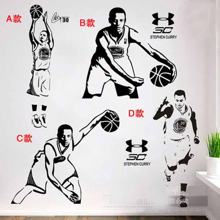 库里壁纸贴画 篮球nba墙贴宿舍寝室墙纸墙画卧室墙壁背景贴纸自粘