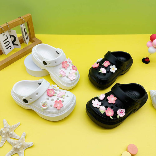 新款外穿男女童亲子拖鞋卡通樱花EVA洞洞鞋软底防滑包头凉鞋