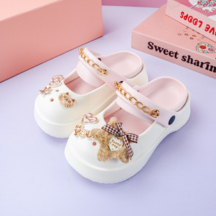 防滑增高包头鞋 新款 穿搭拖鞋 金链毛绒星星女童洞洞鞋 亲子外穿时尚