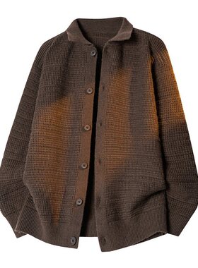 JH5020针织外套 春季新款休闲老钱风翻领纽扣针织开衫外套男宽松