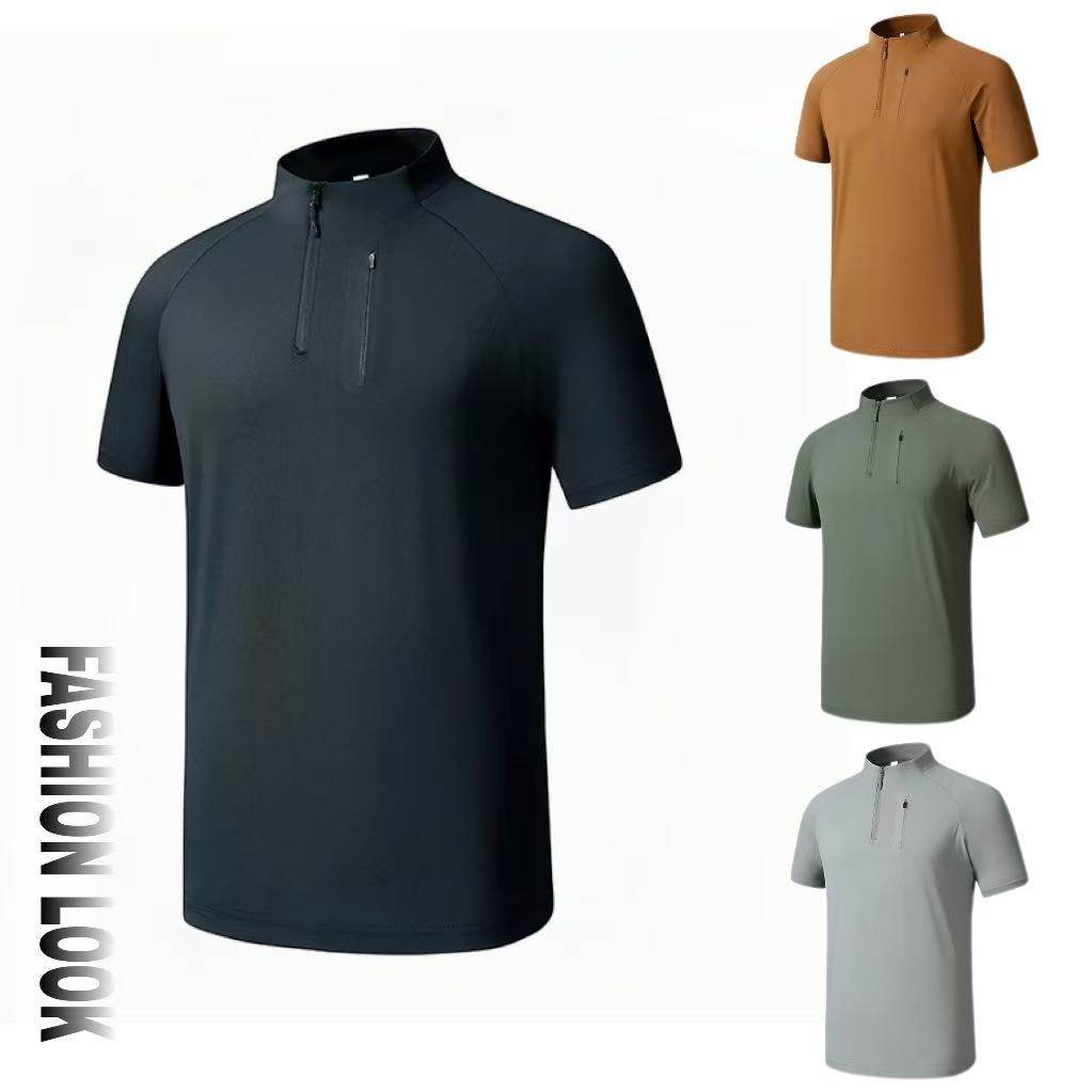 2026春季新款男士半拉链短袖中青年夏季凉感速干锦纶冰丝T恤同系,男装,T恤,淘宝优惠券,粉丝福利购,淘宝优惠卷