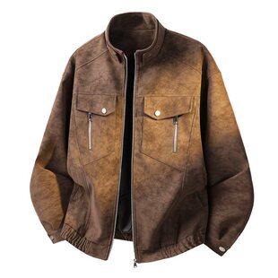 宽松翻领休闲外套男上 男士 2026新款 休闲高级感港风PU皮衣男春秋季