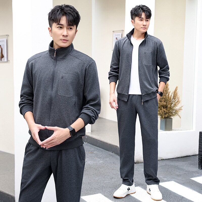 运动套装男2026新款春秋季时尚立领开衫卫衣长裤两件套中青年纯色