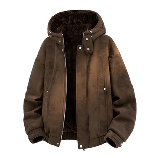 MY1297连帽设计感两面穿保暖工装 秋冬街头复古休闲风麂皮 棉衣男款