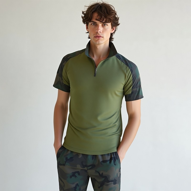跨境夏季薄款休闲套装时尚立领透气大码宽松上衣迷彩休闲裤,男装,休闲运动套装,淘宝优惠券,粉丝福利购,淘宝优惠卷