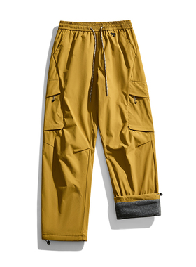 izexx户外   山系户外登山多口袋伞兵机能工装裤男款加绒宽松直筒