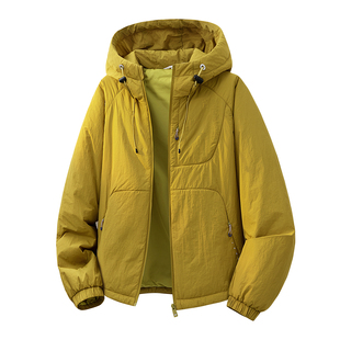 美式 保暖绵羊毛外套 纯色连帽轻薄棉服冬季