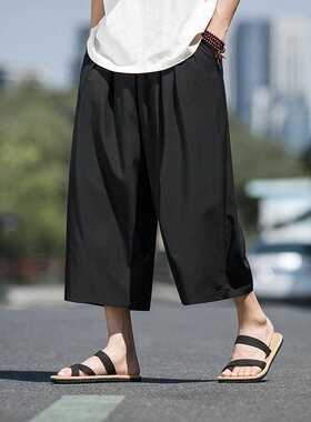 中国风I暗黑阔腿裤七分冰丝直筒西装裤沙滩裤DK113-P45控68