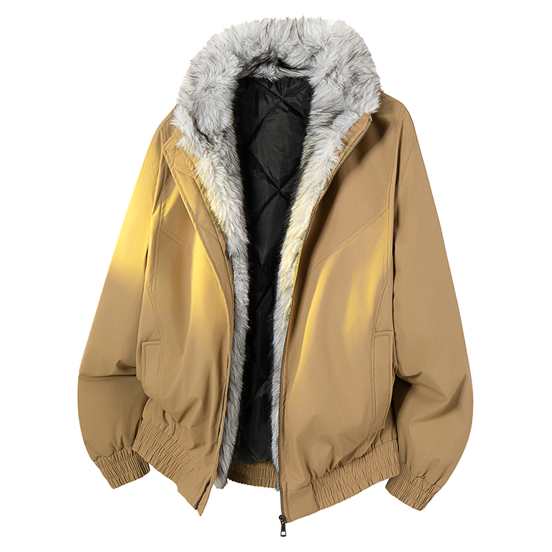 JK891美式复古加棉毛领外套男女同款秋冬新款潮牌宽松连帽派克棉