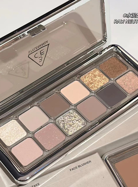 【mo酱】是心动啊~韩国3CE新品清冷水泥眼影盘raw neutrals大地色