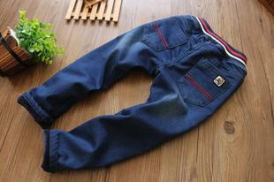 男童加绒裤子一体绒水洗牛仔裤秋冬款儿童保暖裤中大童复合绒裤子